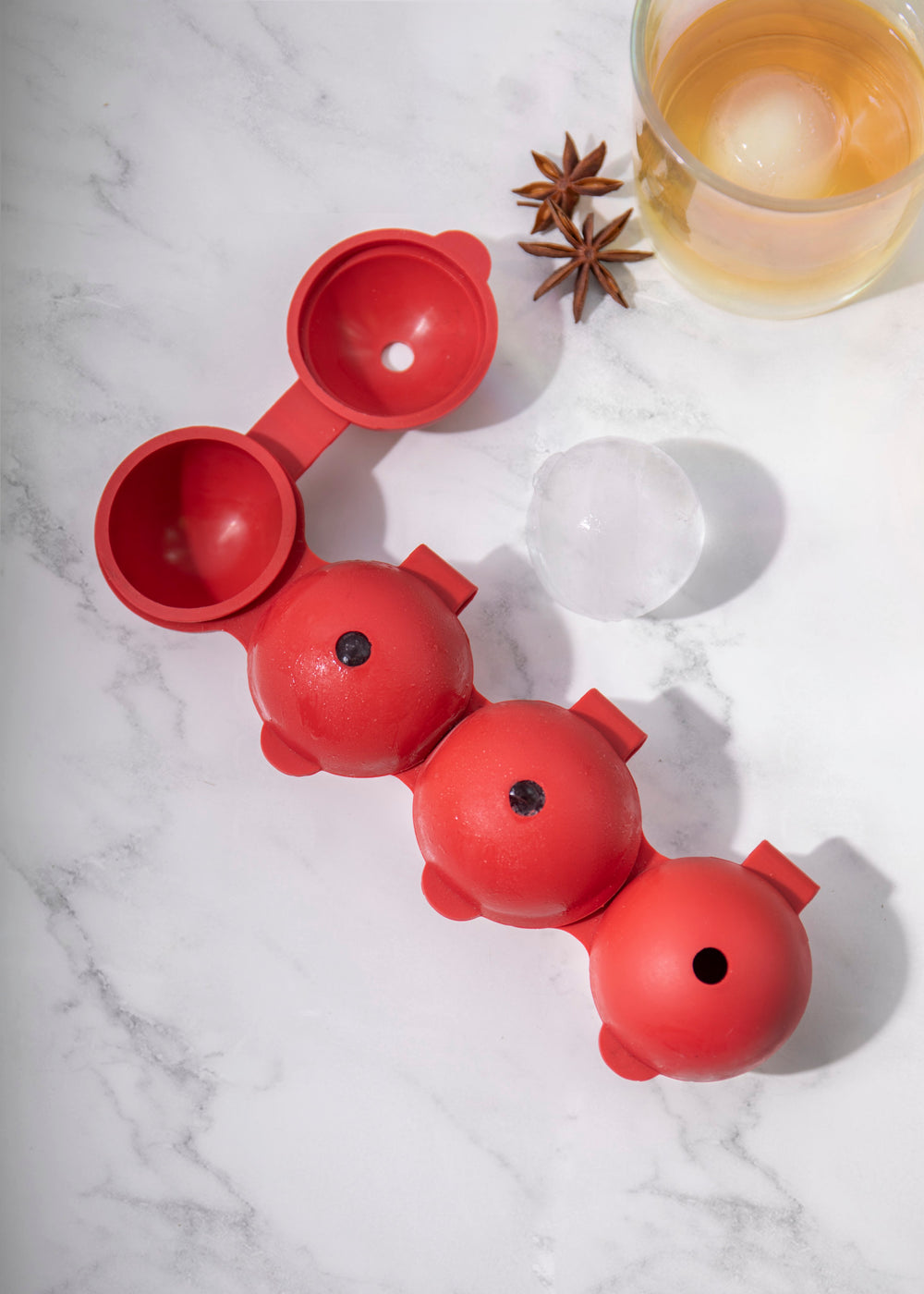 Colourworks Sphere Ice Cube Moulds in Gift Box, LFGB-Grade Silicone - Red