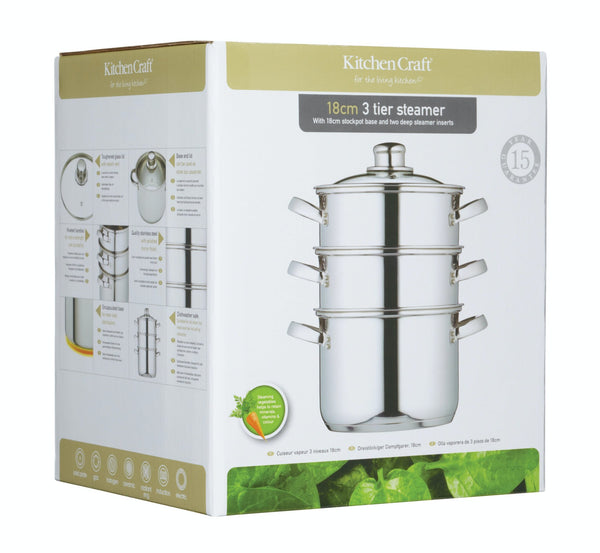 KitchenCraft Stainless Steel Three Tier Steamer, 18cm image 4