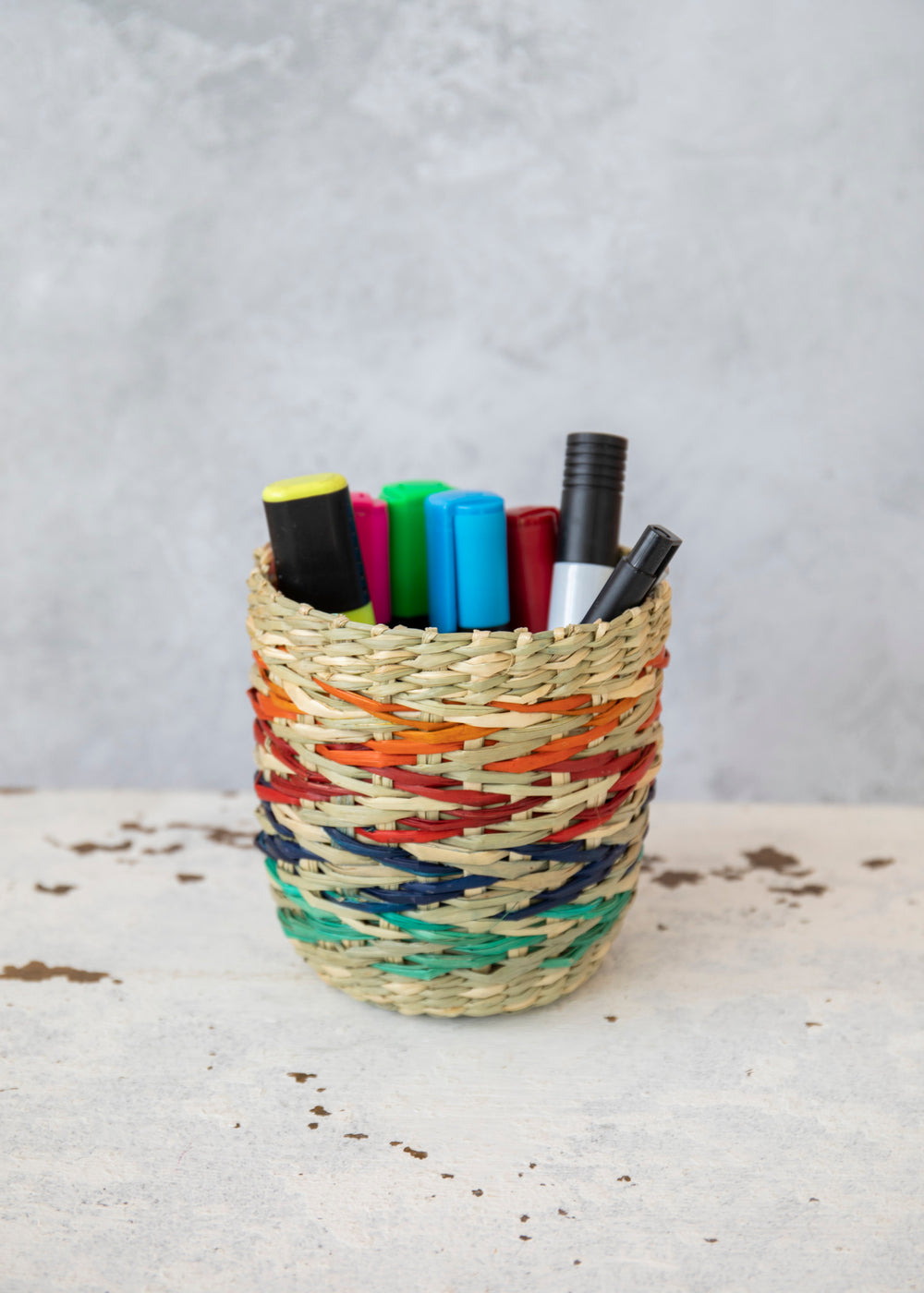 KitchenCraft Seagrass Plant Basket, Rainbow Striped Design