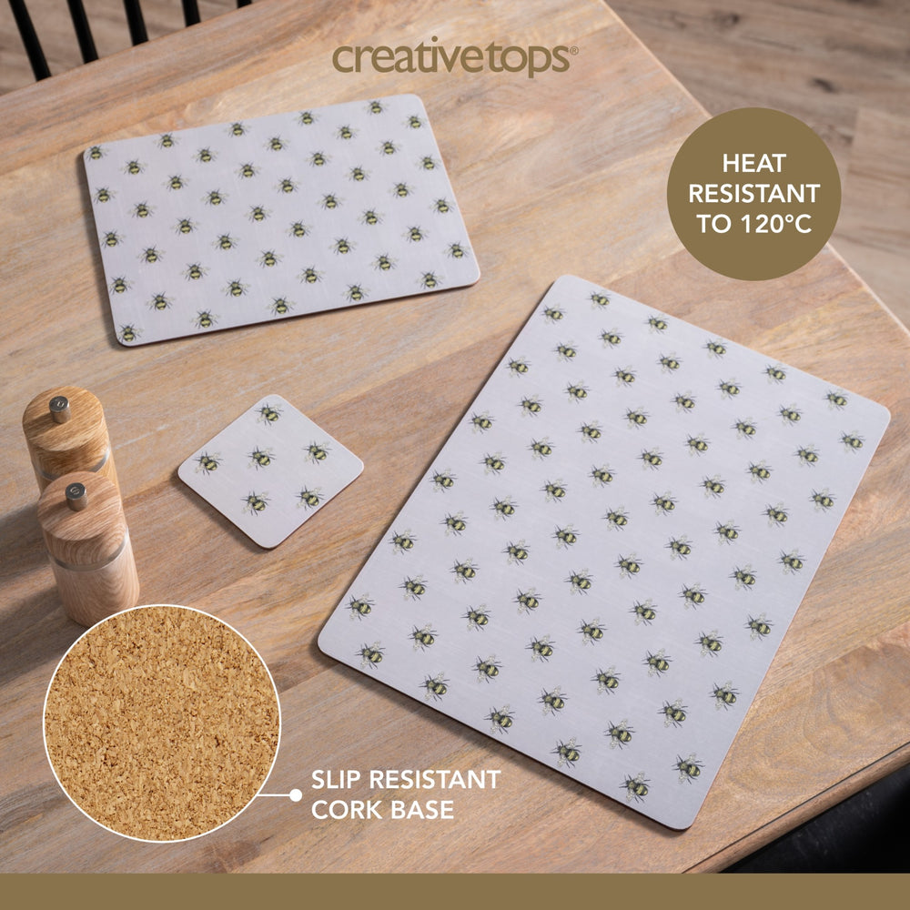 Creative Tops Country Bee Set Of 4 Square Coasters, Grey 10.5 x 10.5 x 2CM