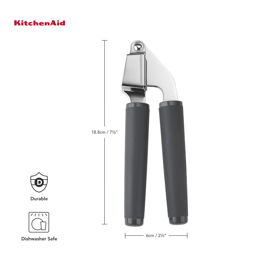 KitchenAid 3pc Kitchen Soft Grip Tool Set with Garlic Press, Pizza Wheel and Y-Peeler, Charcoal Grey
