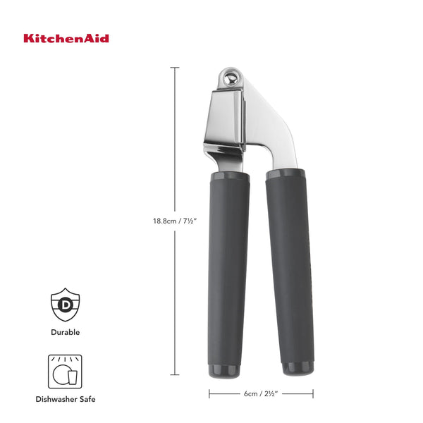 KitchenAid 3pc Kitchen Soft Grip Tool Set with Garlic Press, Pizza Wheel and Y-Peeler, Charcoal Grey image 4
