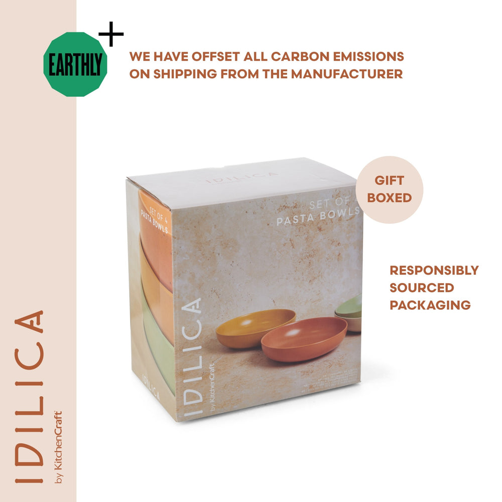 KitchenCraft Idilica Stoneware Pasta Bowls, Set of 4, 21cm