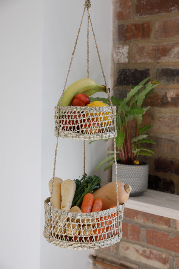 Natural Elements 2-Tier Natural Seagrass Hanging Planter image 5