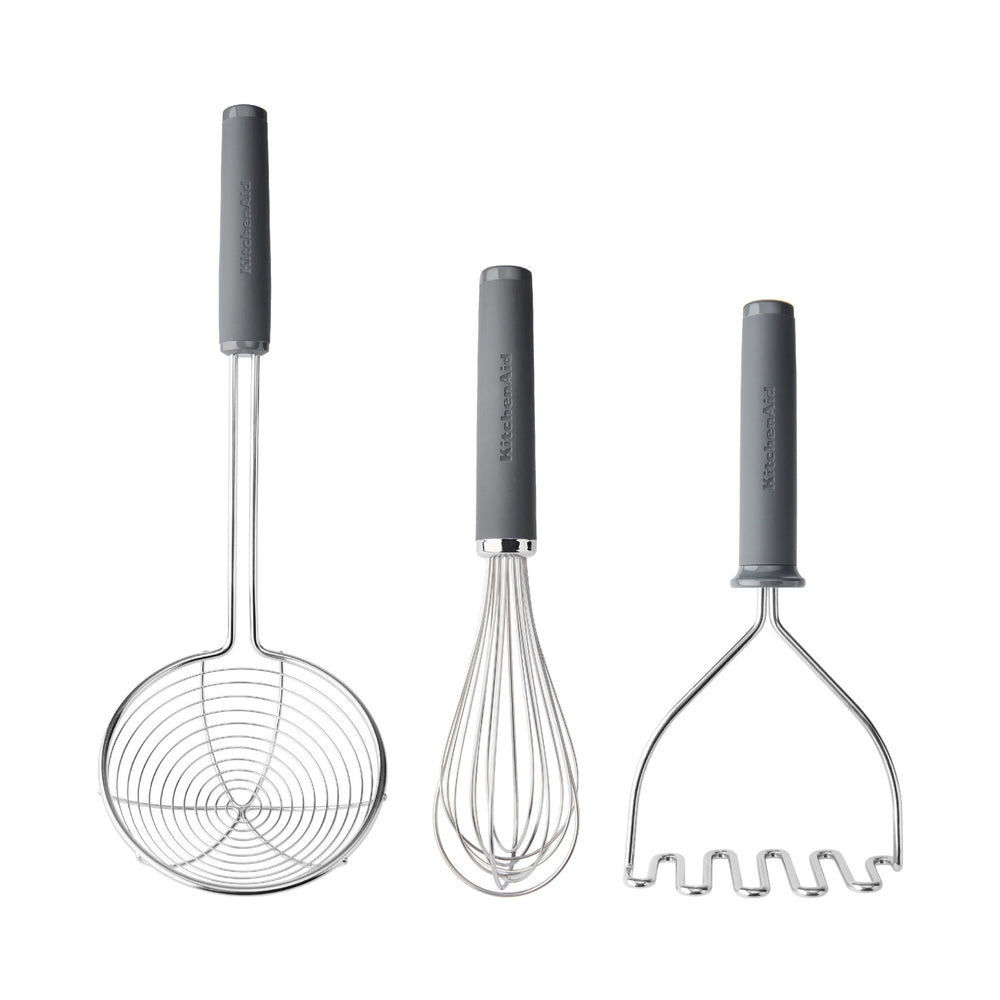 KitchenAid 3pc Soft Grip Kitchen Tool Set with Masher, Skimmer and Whisk, Charcoal Grey image 1