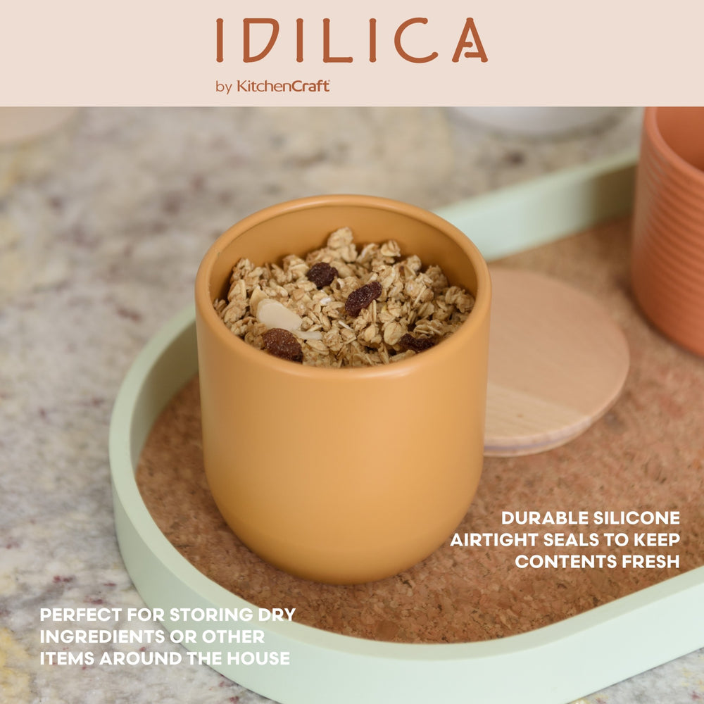 Idilica 3pc Set of Yellow Kitchen Canisters with Beechwood Lid
