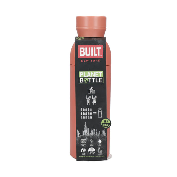 BUILT Planet Bottle, 500ml Recycled Reusable Water Bottle with Leakproof Lid - Coral Pink image 4