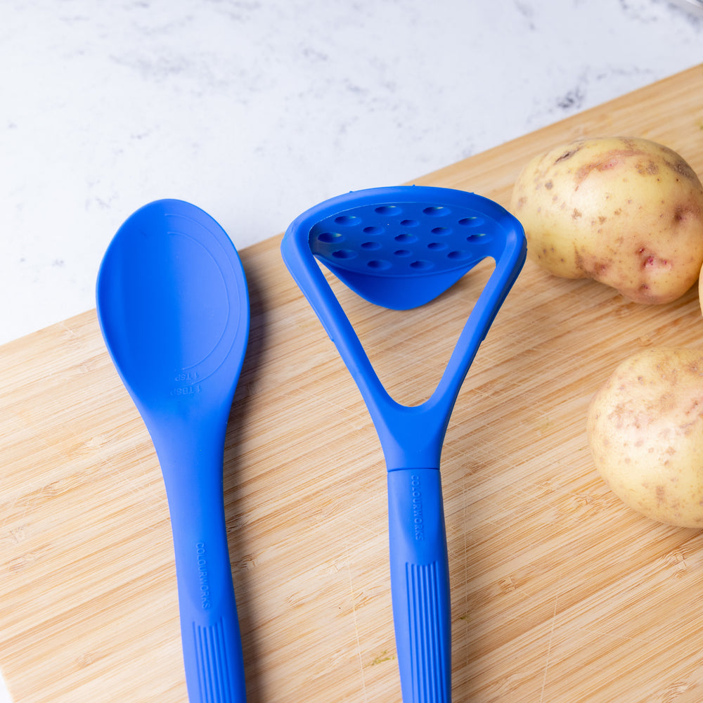 Colourworks Blue Silicone Potato Masher with Built-In Scoop
