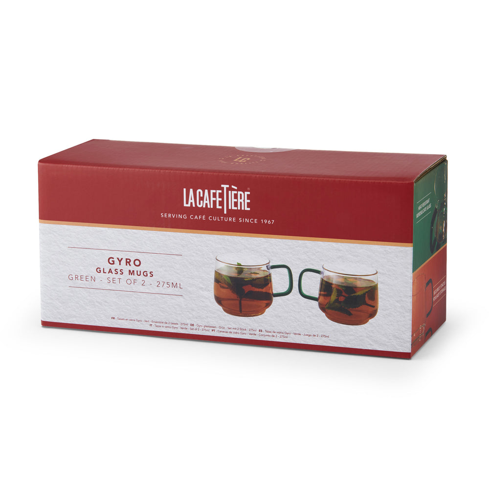 La Cafetière Glass Mug With Green Glass Handle, Set of 2, 275ml