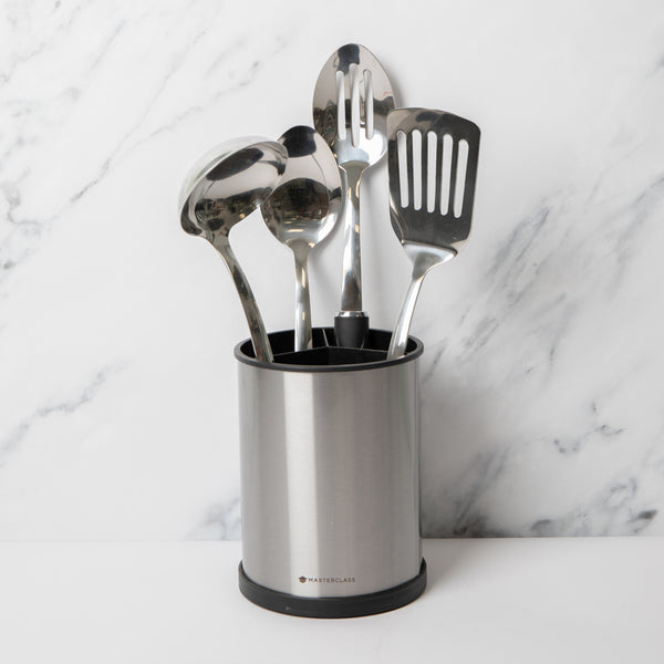 5pc Stainless Steel Utensil Set with Cooking Spoon, Slotted Spoon, Slotted Turner, Ladle and Utensil Holder image 2