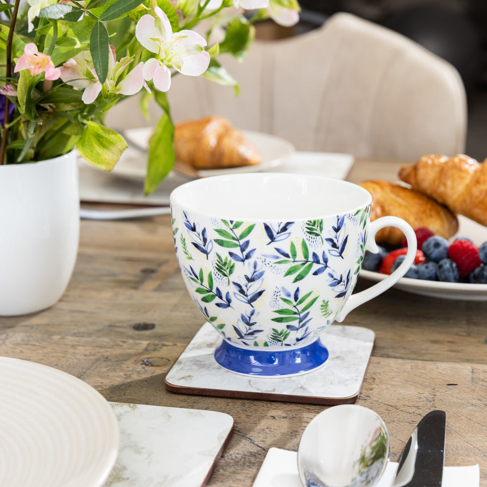 KitchenCraft China Leafy Lemon 400ml Footed Mug