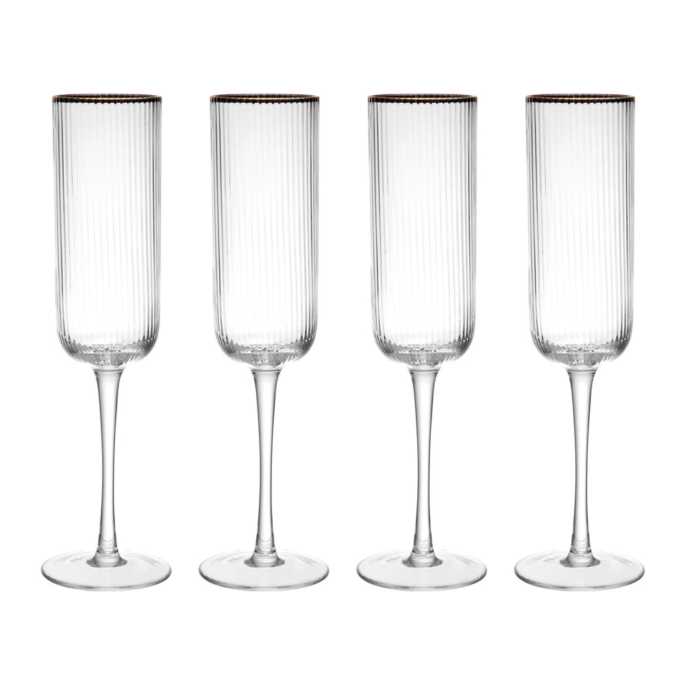 Mikasa Sorrento Ridged Crystal Champagne Flute Glasses, Set of 4, 200ml image 1