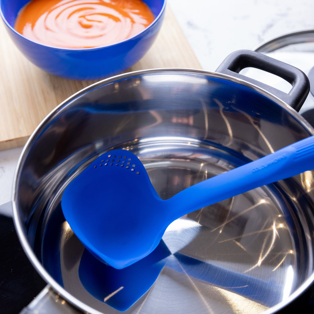 Colourworks Blue Silicone Ladle with Pouring Spout and Straining Holes