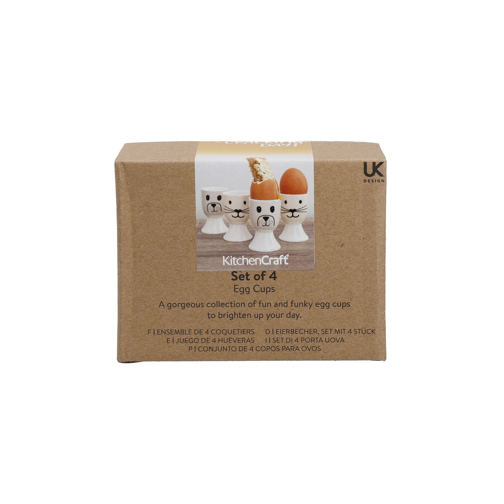 KitchenCraft Cat and Dog Egg Cup Set - Porcelain, 4 Pieces