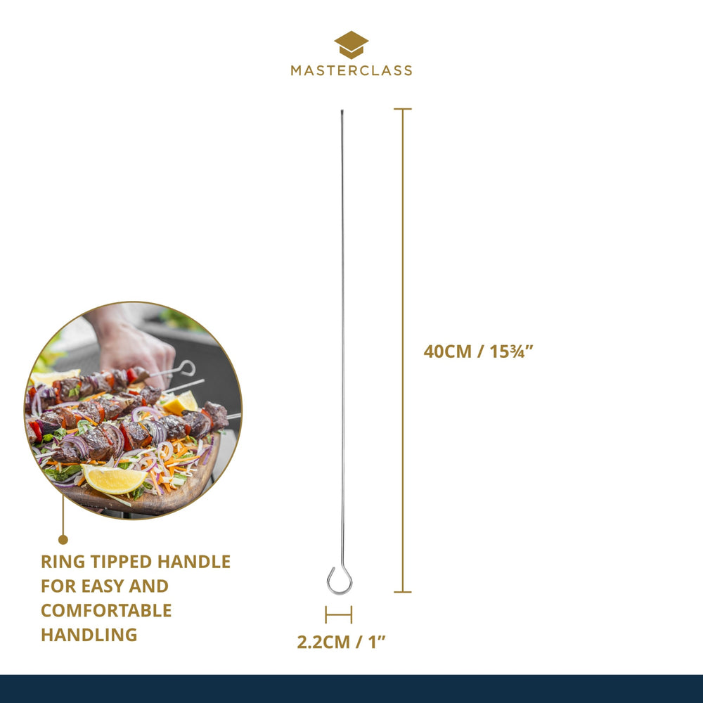 MasterClass Stainless Steel Flat Sided Skewers, Set of 6, 40cm