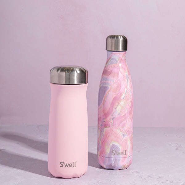 S'well 2pc Reusable Bottle Set with Stainless Steel Water Bottle, 500ml, Geode Rose and Traveler, 470ml, Pink Topaz image 2