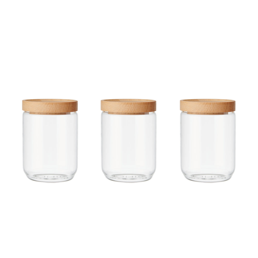 Idilica 3pc Glass Storage Jars Set with Beechwood Lid, 500ml image 1