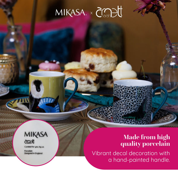 Mikasa x Sarah Arnett Porcelain Espresso Cups and Saucers, Set of 2, 85ml image 11