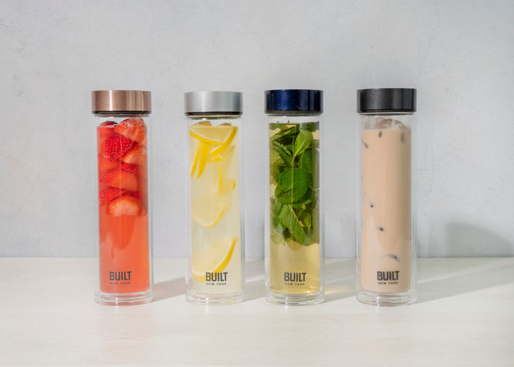 BUILT Tiempo 450ml Insulated Water Bottle, Borosilicate Glass / Stainless Steel - Rose Gold