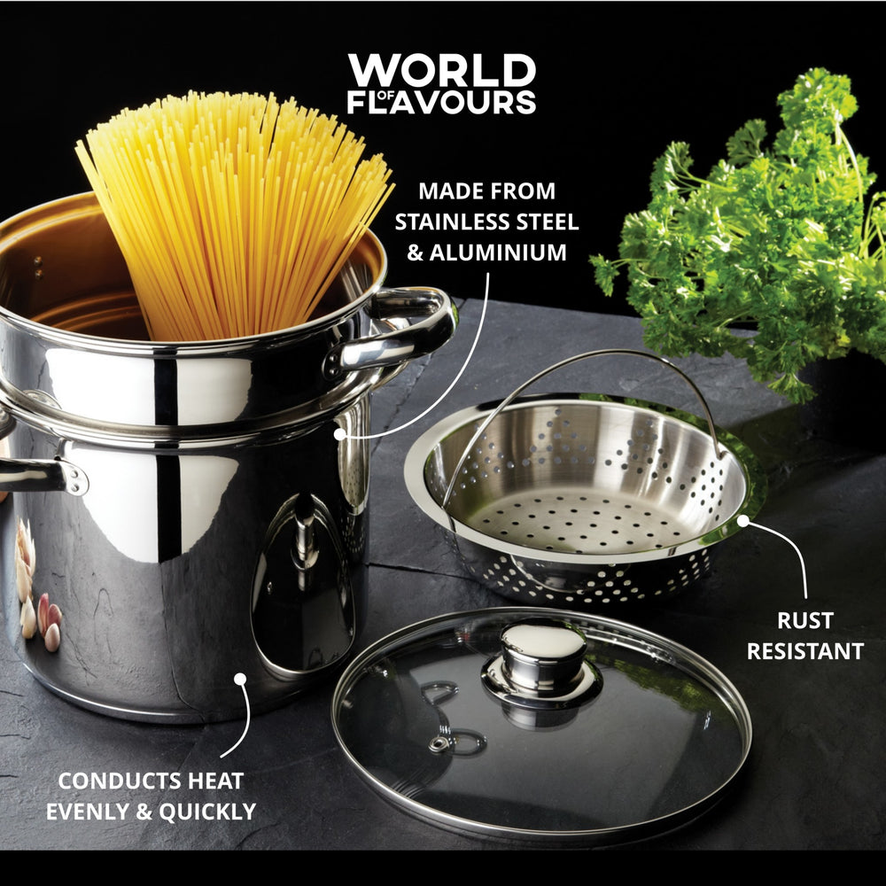 KitchenCraft World of Flavours Italian Pasta Pot with Steamer Insert