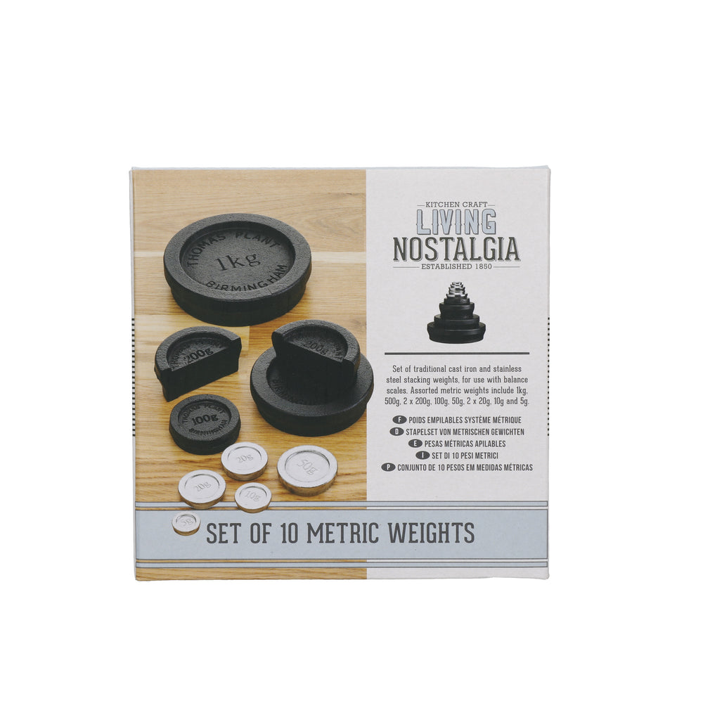 Living Nostalgia 10 Piece Traditional Cast Iron Metric Weight Set