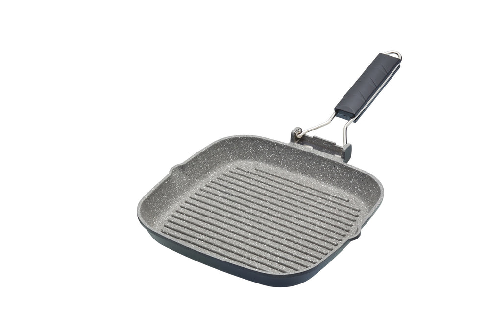 2pc Induction-Safe & Non-Stick Cast Aluminium Grill Pan Set with Folding Handles, 20cm and 24cm