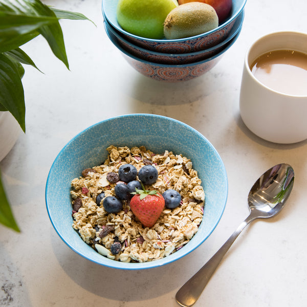 Set of 4 KitchenCraft Blue and Red Mosaic Style Ceramic Bowls image 5