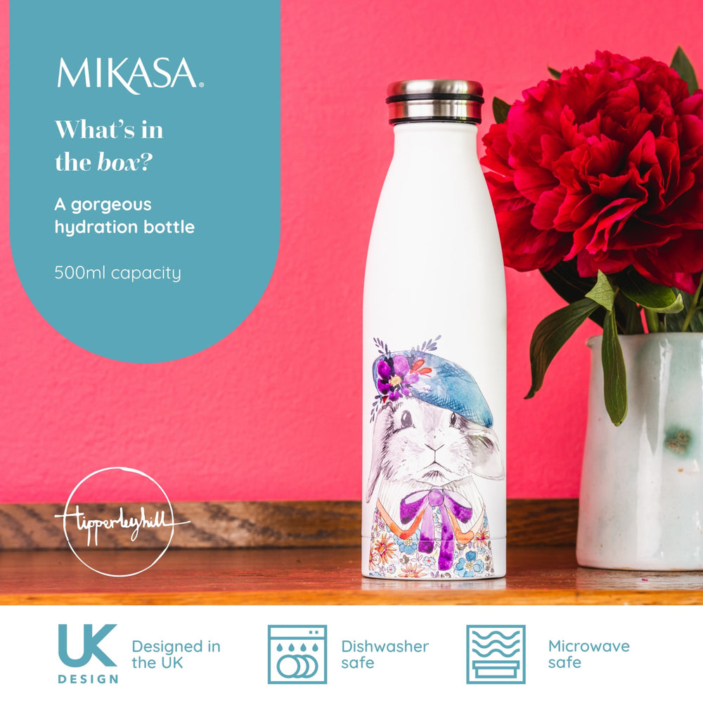 Mikasa Tipperleyhill Rabbit Double-Walled Stainless Steel Water Bottle, 500ml