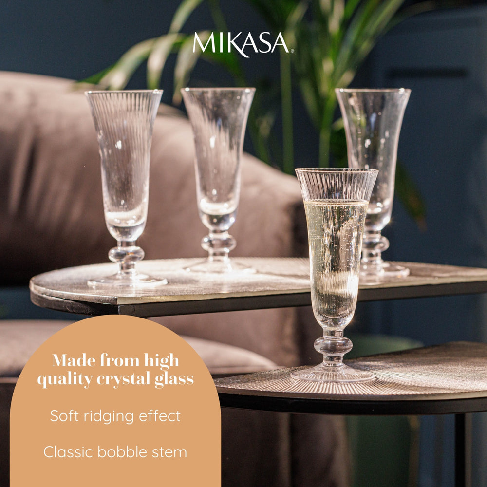 Mikasa Salerno Crystal Champagne Flute Glasses, Set of 4, 170ml