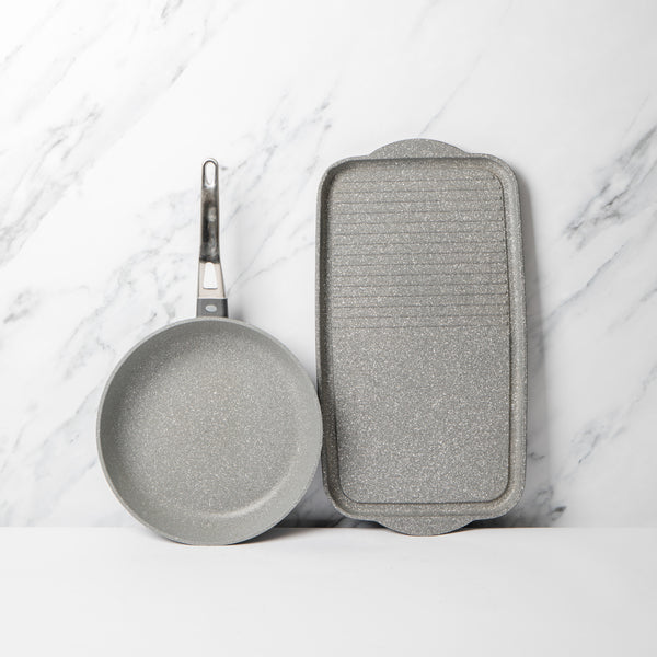 2pc Induction-Safe & Non-Stick Cast Aluminium Pan Set with 28cm Frying Pan and Dual Griddle Tray image 2