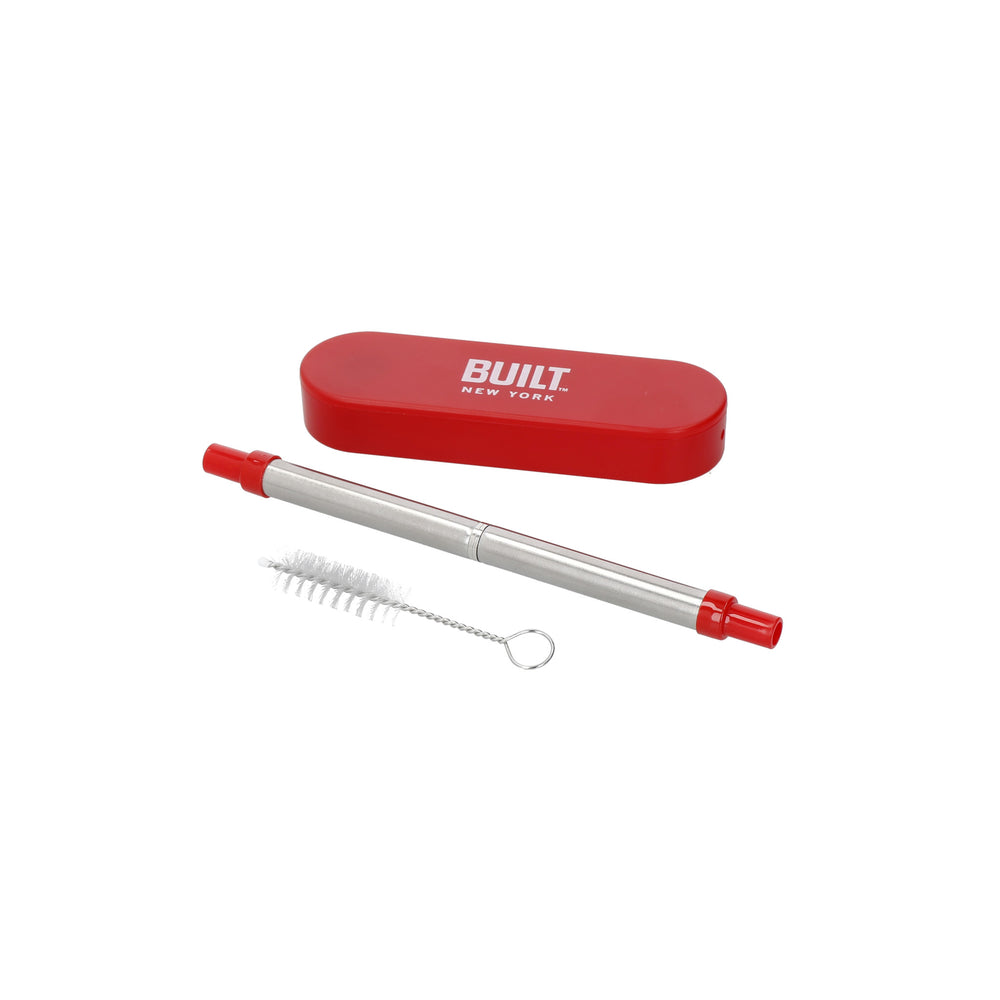 BUILT Retractable Straw with Protective Case - Stainless Steel, Red