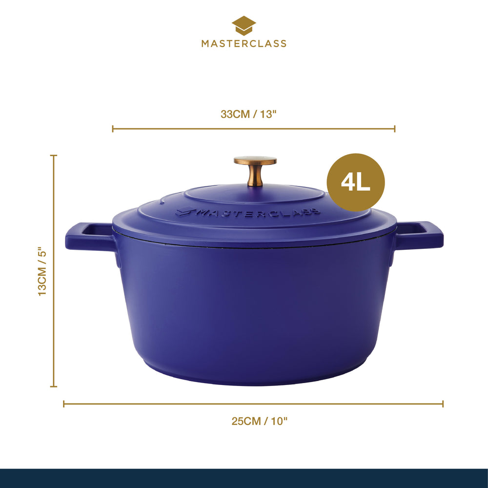 MasterClass Electric Blue Cast Aluminium Casserole Dish, 4L