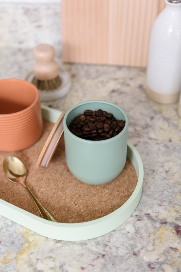 Idilica 3pc Set of Green Kitchen Canisters with Beechwood Lid image 4