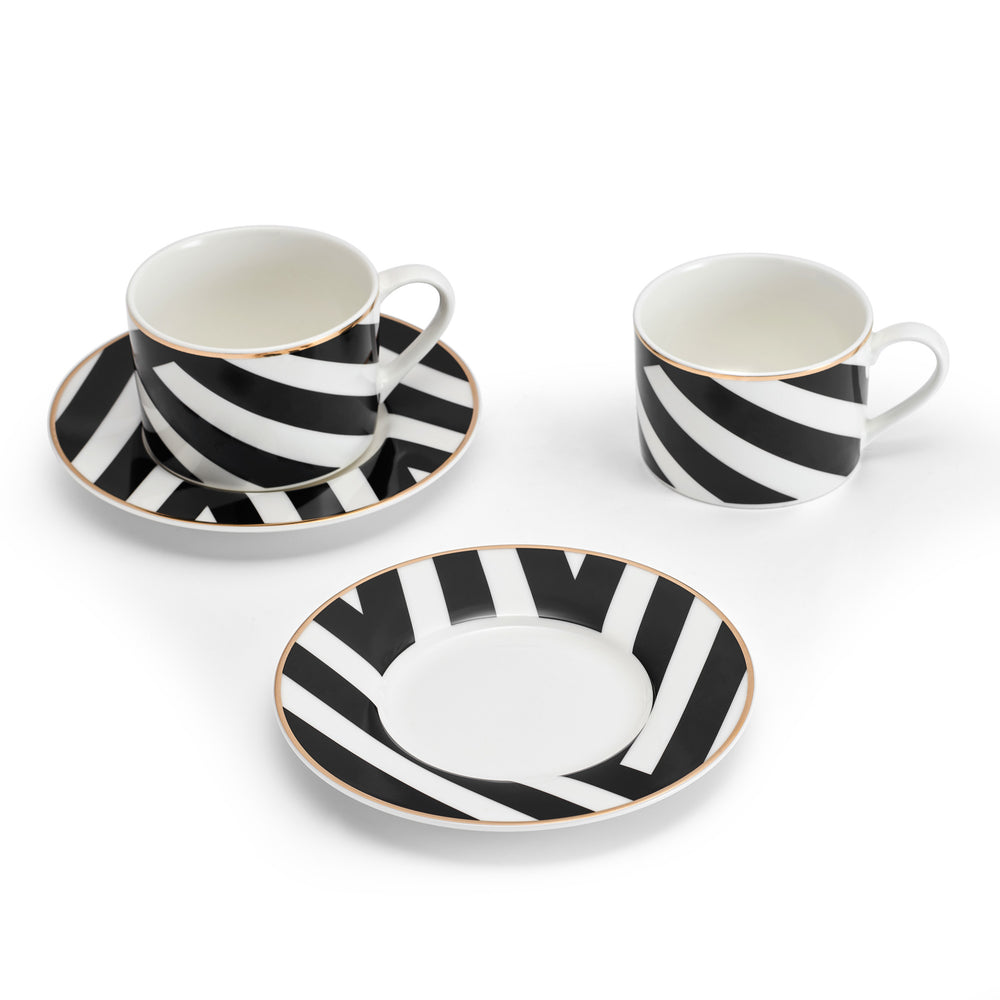 Mikasa Luxe Deco Geometric Print China Tea Cups and Saucers, Set of 2, 200ml