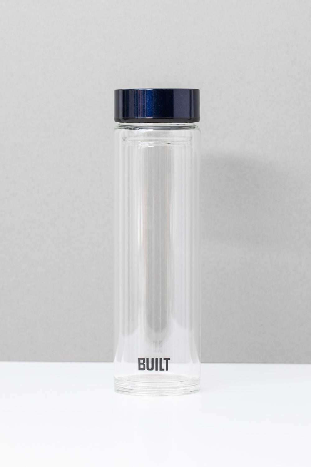 BUILT Tiempo 450ml Insulated Water Bottle, Borosilicate Glass / Stainless Steel - Midnight Blue