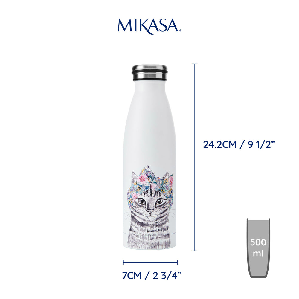 Mikasa Tipperleyhill Cat Double-Walled Stainless Steel Water Bottle, 500ml