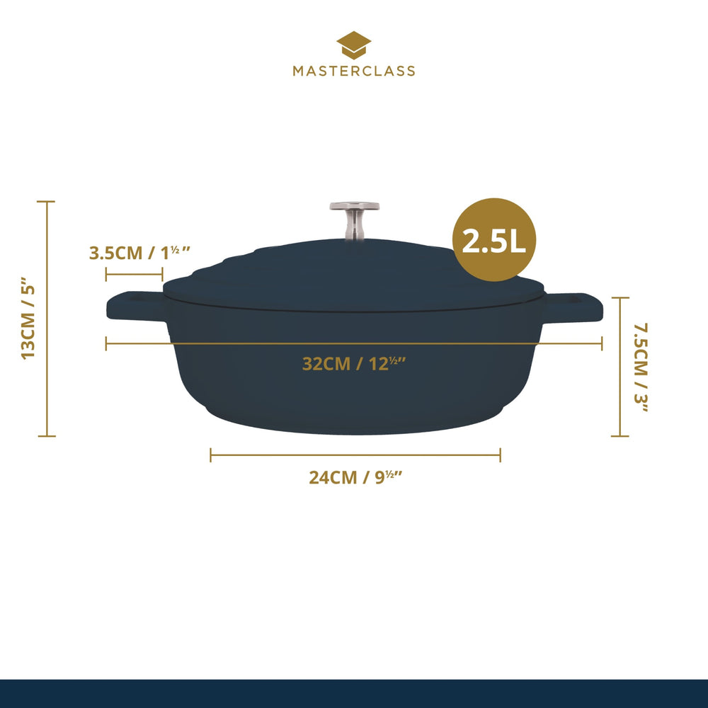 MasterClass Black Shallow Cast Aluminium Casserole Dish, 2.5L