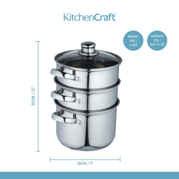 KitchenCraft Stainless Steel Three Tier Steamer, 18cm image 7