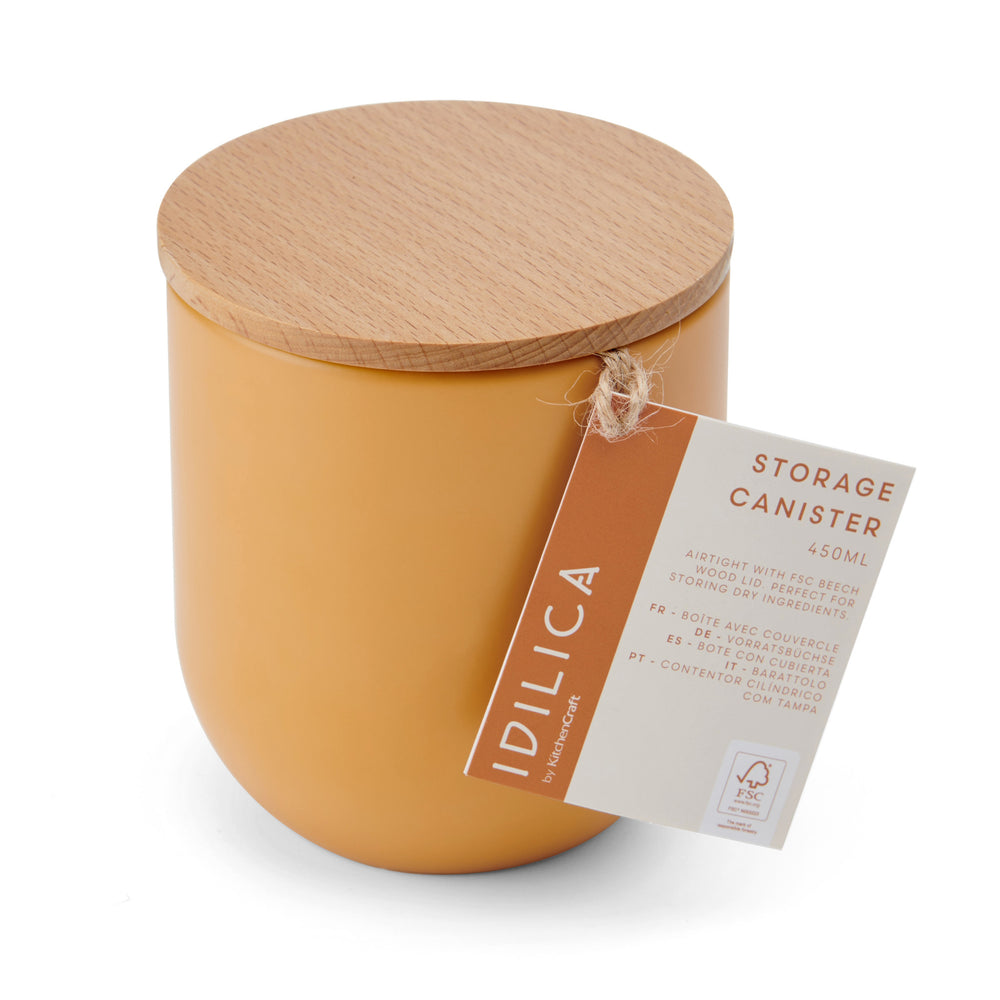 KitchenCraft Idilica Kitchen Canister with Beechwood Lid, 9 x 10cm, Yellow