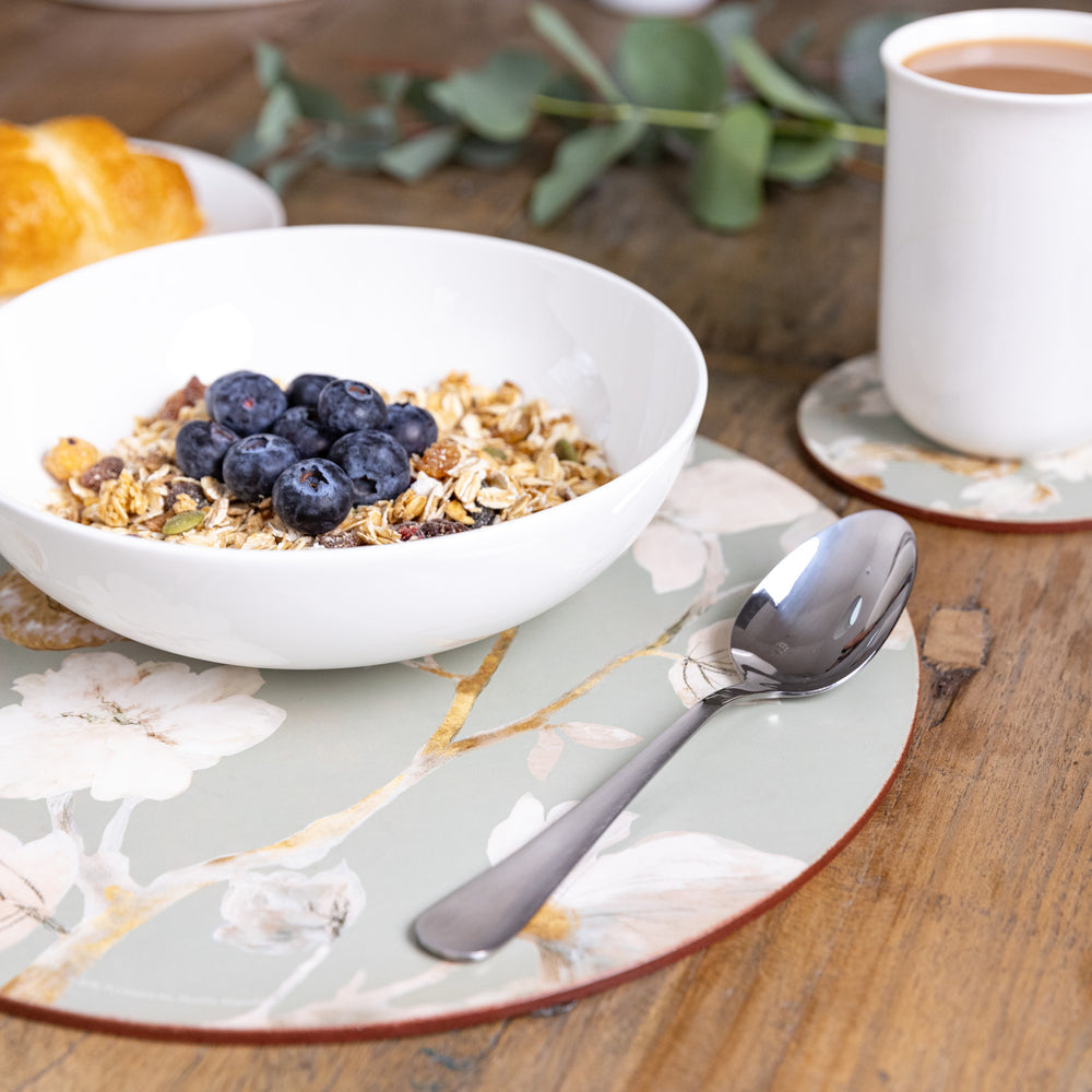 Creative Tops Duck Egg Floral Pack Of 4 Round Premium Placemats