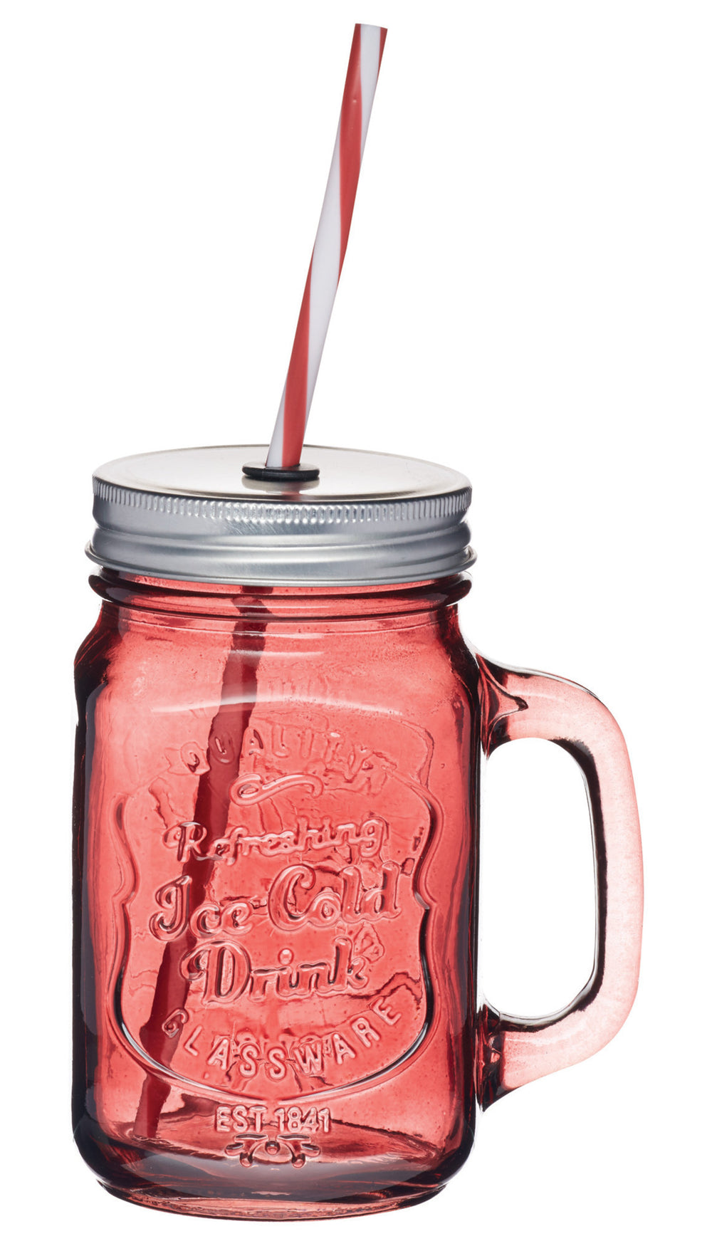 Home Made Coloured Glass Drinks Jar with Straw