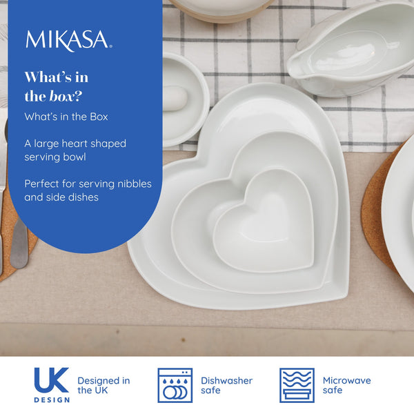 Mikasa Chalk Large Heart Porcelain Serving Bowl, 21cm, White image 9