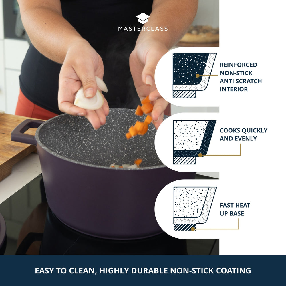 MasterClass Purple Cast Aluminium Casserole Dish, 24cm, 4L