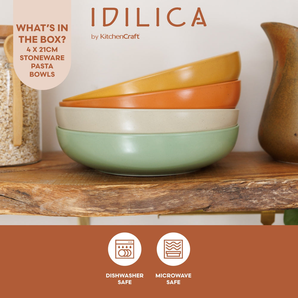 KitchenCraft Idilica Stoneware Pasta Bowls, Set of 4, 21cm