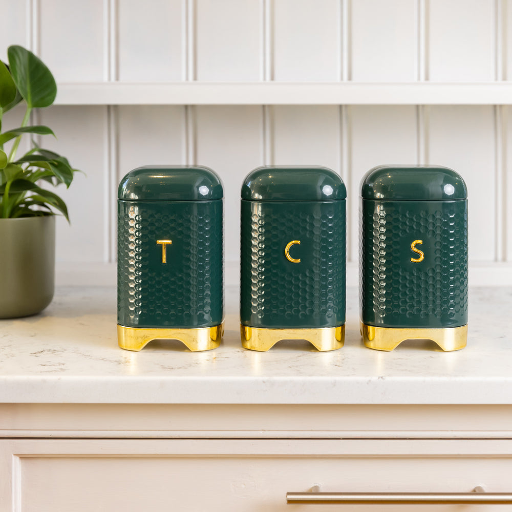 KitchenCraft Lovello Textured Dark Green Tea / Coffee / Sugar Canisters