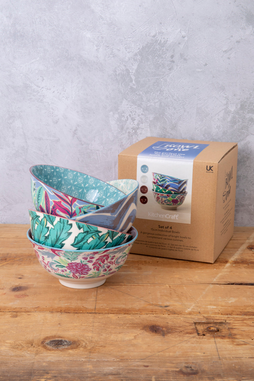KitchenCraft Set of 4 Ceramic Cereal Bowls - 'Vibrance' Design
