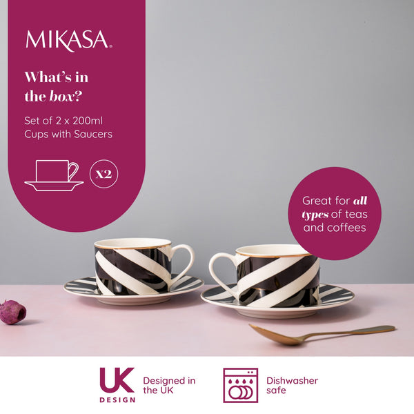 Mikasa Luxe Deco Geometric Print China Tea Cups and Saucers, Set of 2, 200ml image 8