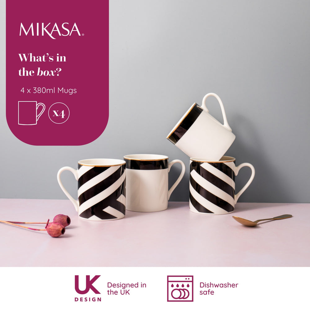 Mikasa Luxe Deco China Mugs, Set of 4, 380ml