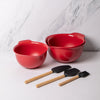 6pc Baking Set with Bamboo & Silicone Spatula, Mixer Spatula, Pastry Brush and 3x Red Nesting Mixing Bowls with Non-Slip Bases image 2