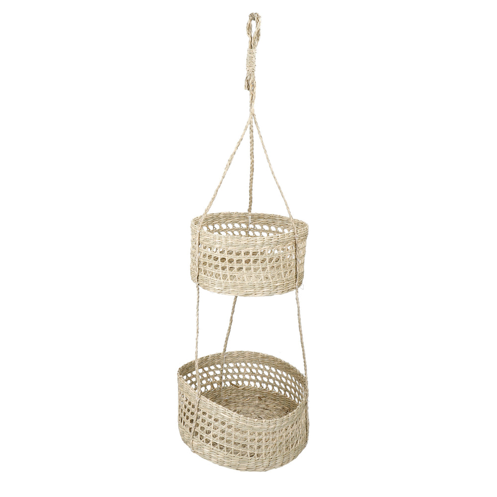 Natural Elements 2-Tier Natural Seagrass Hanging Planter